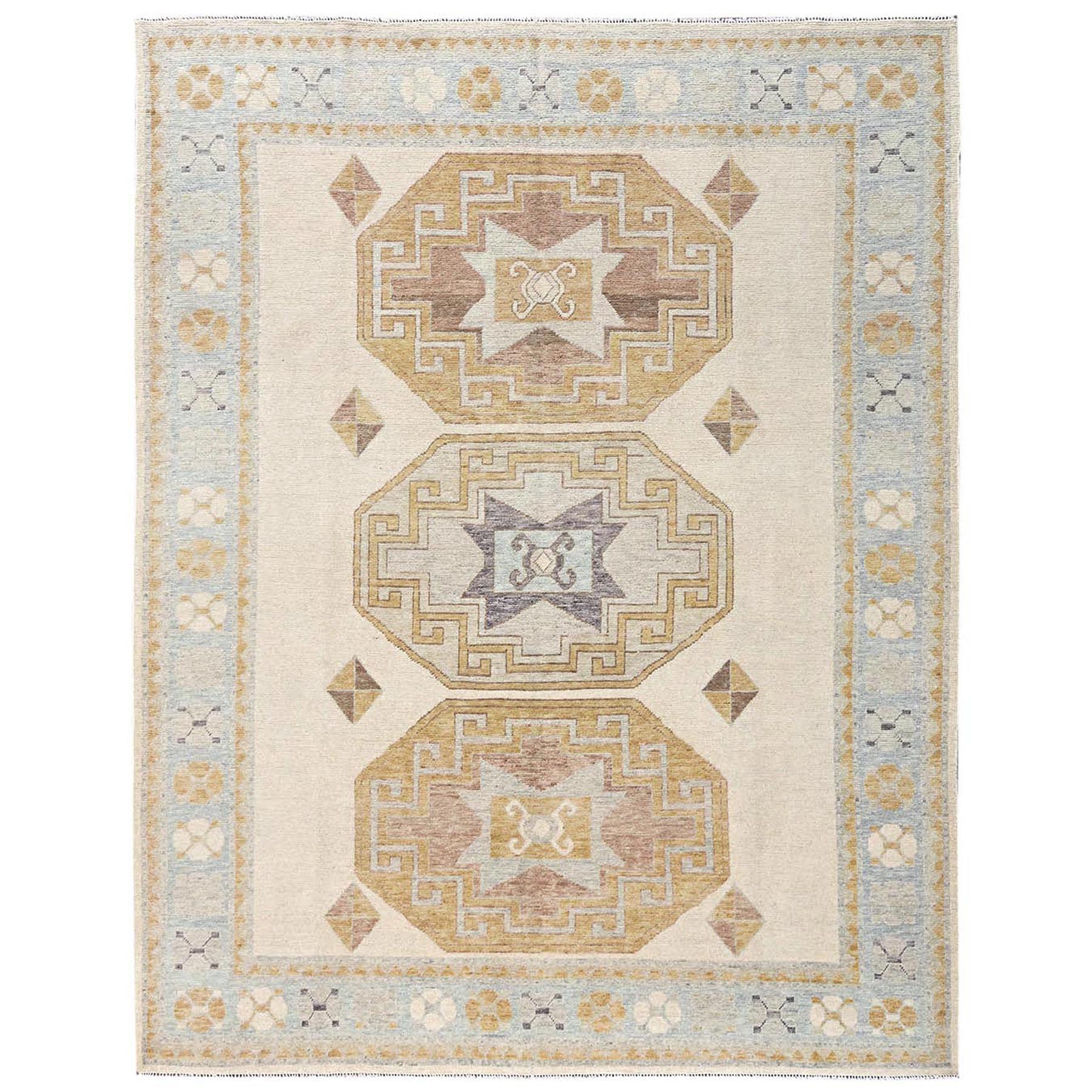 8'x10'3" Lace White, Anatolian Village Design, Turkish Knot, Hand Knotted, Zero Pile, Sheared Low, 100% Wool, Oriental Rug 